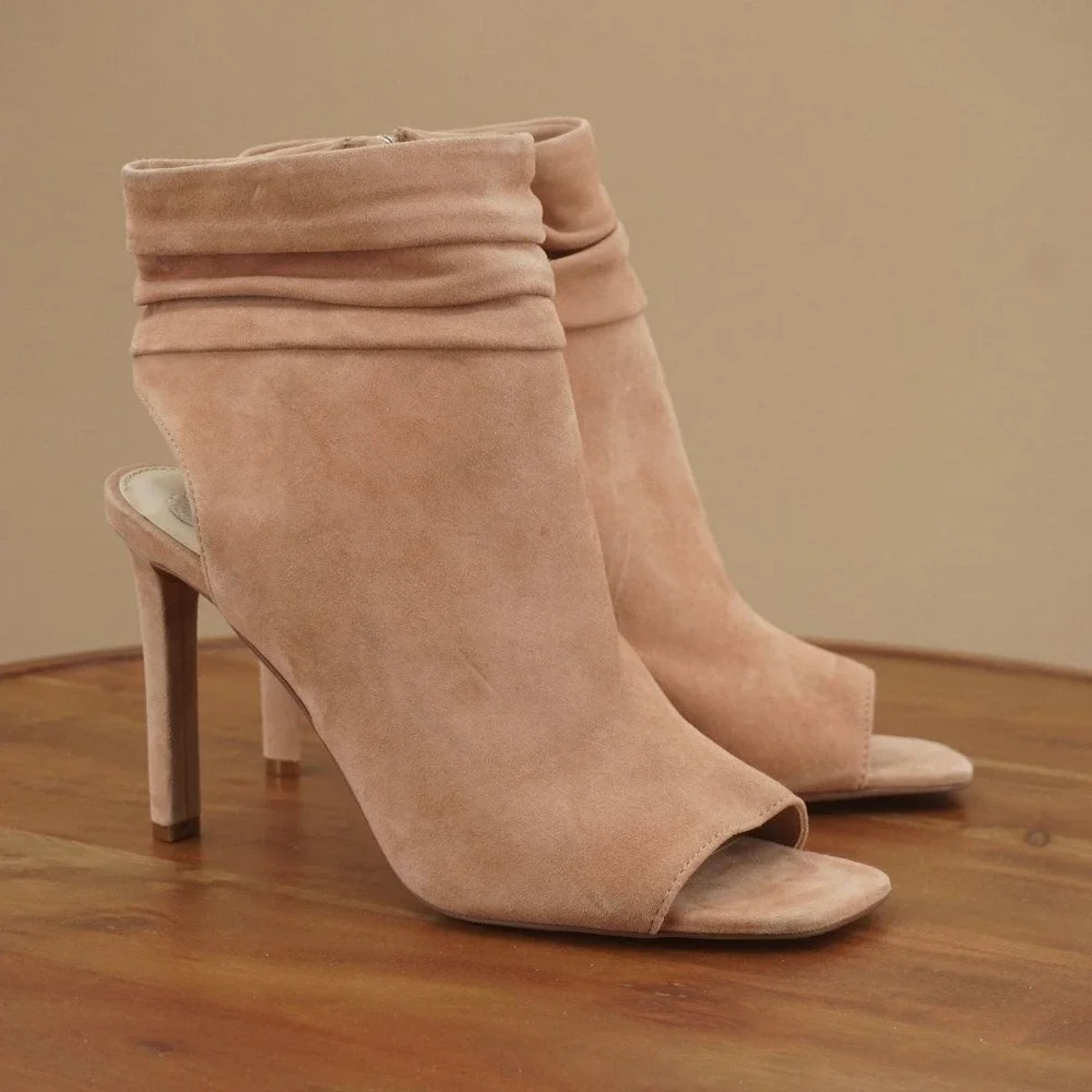 Vince Camuto Blush Suede Peep-Toe Slouch Ankle Booties
